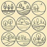Set of nature line icons vector