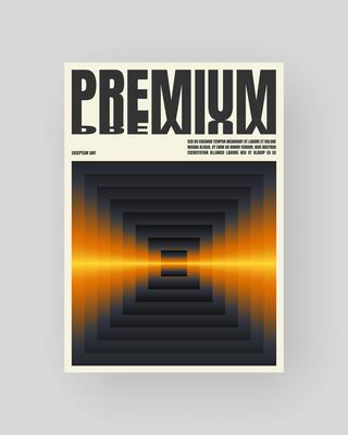 Retro-futuristic and abstract poster design. Geometric glass refraction and distortion gradient. Yellow line