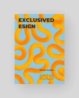 Bright blue-orange abstract poster with fluid 3D shapes. Vivid Tubes with Gradient Effect. Squiggle colorful composition. vector