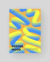 Bright abstract poster with fluid 3D shapes. Vivid Tubes with Gradient Effect. Squiggle colorful composition. vector