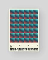 Retro-futuristic and abstract poster design. Geometric glass refraction and distortion. Green orange gradient vector