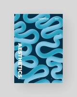 Blue abstract poster with fluid 3D shapes. Vivid Tubes with Gradient Effect. Squiggle colorful composition. vector