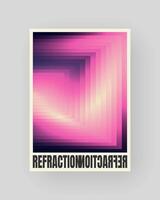 Retro-futuristic and abstract poster design. Geometric glass refraction and distortion. Violet pink gradient vector