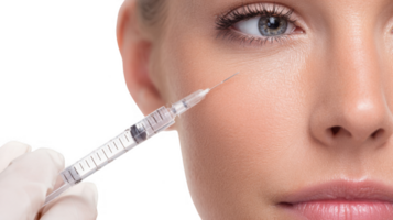 Doctor injecting botulinum toxin into patient's face with transparent background png