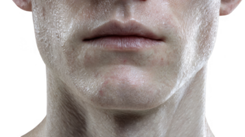 Man applying cosmetic cream on face and neck, transparent background png