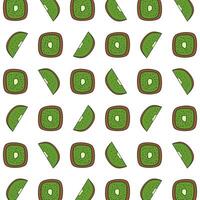 A seamless pattern whole and sliced cartoon-style kiwi fruit. suitable for textiles, packaging, or digital backgrounds. vector