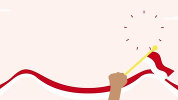 Hands holding the red and white flag as a symbol of Indonesian independence. 4k Animation video