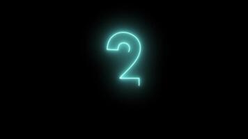 4K Number 2 neon sign style flashing. Number movement animation video