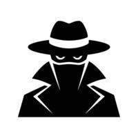 Mysterious Spy Logo, Secret Agent Silhouette with Hat and Coat, Undercover Detective Symbol for Security, Privacy, Surveillance, and Hacker Concepts vector