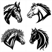 Horse Head Collection in Assorted Styles Featuring Engraved Stencil and Mascot Designs Black and White Stallion Graphic Set vector