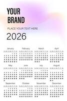 Customizable 2026 calendar template with gradient background for your brand vector