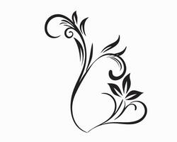 Black Floral Design Element Swirls Leaves Vines Elegant Ornament Decorative Corner vector