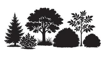 Black Silhouettes of Trees Shrubs and Coniferous Evergreen in a Garden Setting bushes vector