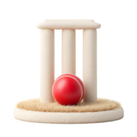 Cricket ball resting on a fluffy base in front of wickets png