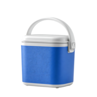 Blue portable ice box with white handle and lid ideal for picnics and outdoor activities png