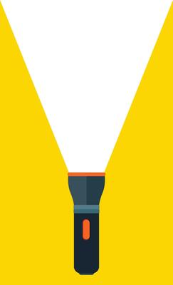 Illustration of a bright flashlight turned on, shining light in the dark, perfect for emergency, outdoor activities, or night exploration visuals.