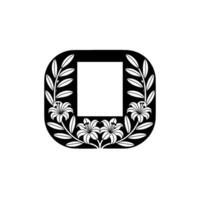 Elegant Floral Frame Black White, Square Within a Rounded Rectangle vector