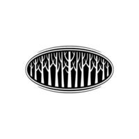 Forest in Oval Minimalist in Black White. vector