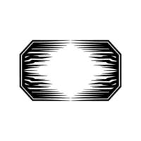Retro Engraved Octagon Frame with Speed Lines, Black and White. vector