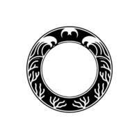 Decorative Black White Sea-Inspired Round Frame Element. vector