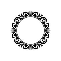 Elegant Black Circular Frame with Shell Accents on White Background. vector