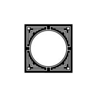 Art Deco Frame with Circle Center Elegant Black White Element. vector