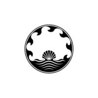 Minimalist Seashell Wave - Black White Emblem. vector