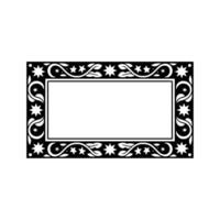 Elegant Black White Frame with Stars Floral Elements. vector
