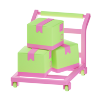 3d icon of delivery cart loaded with package boxes png