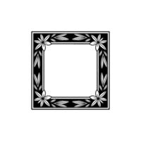 Floral Border Frame, Black and White Decorative , Square Template. vector