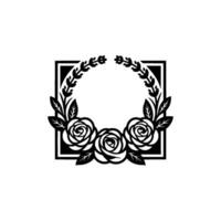 Elegant Black Rose Wreath , Floral Square Frame, Minimalist. vector