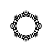 Elegant Black and White Circular Floral Frame, Empty Center Space. vector