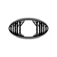 Forest Silhouette Frame Oval Border with Trees, Modern. vector