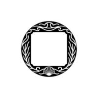 Decorative Sea-Themed Frame, Black Silhouette, Elegant for Graphics. vector
