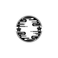 Japanese Zen Circle Sakura, Clouds, and Black and White Minimalist. vector