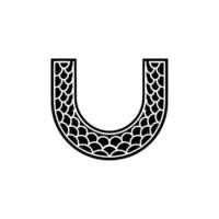 Ornamental U-Shape in Black White with Scale Pattern. vector