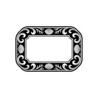 Elegant Black White Decorative Rectangular Frame, Shell Accents, Nautical Aesthetic. vector