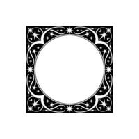 Celestial Ornamented Circular Frame in Black White. vector