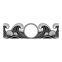 Art Deco Ocean Border Waves, Shells Circle Frame. vector