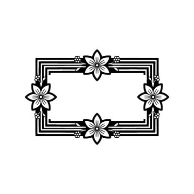 Elegant Floral Frame in Black and White - ,.