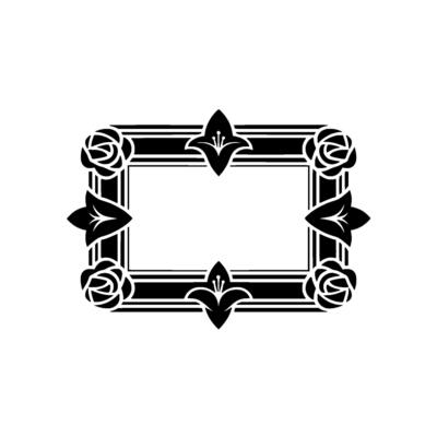 Elegant Black Floral Frame on White Background - ,.