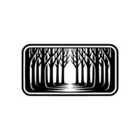 Silhouette Forest in Rounded Frame Minimalist Nature. vector