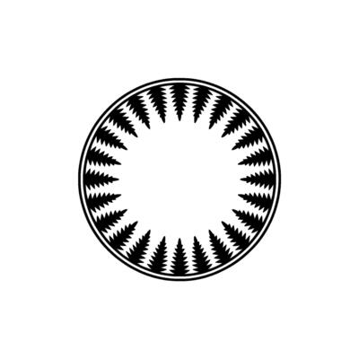 Geometric Ring of Black Silhouette Ferns, Minimalist on Grey.