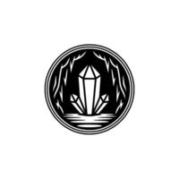 Minimalist Crystal Gemstone Emblem in Circle - Illustration. vector