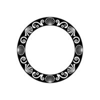 Elegant Circular Ornament with Seashells - Black White. vector
