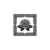 Elegant Rose Emblem in Frame - Minimalist Floral. vector