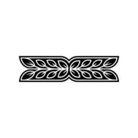 Geometric Leaf Border, Black and White Element on White. vector