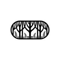 Minimalist Forest Scene in Oval Frame Black Silhouette. vector