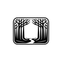 Stylized Forest Path - Black White Emblem. vector