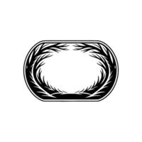 Elegant Black White Oval Frame with Botanical Elements. vector